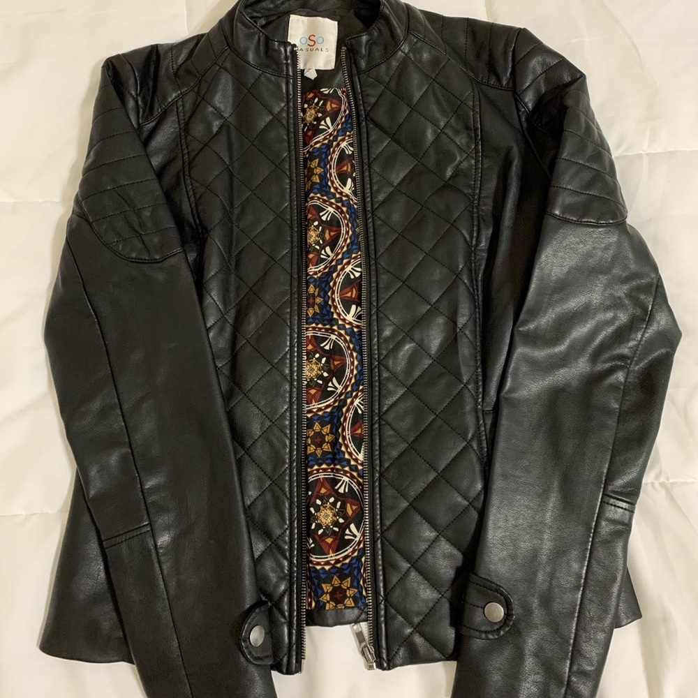 OSO Casuals Black Quilted Faux Leather Jacket, Size S